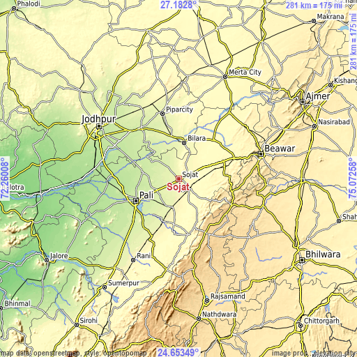 Topographic map of Sojat