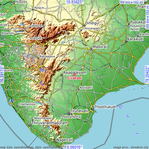 Topographic map of Sivakasi