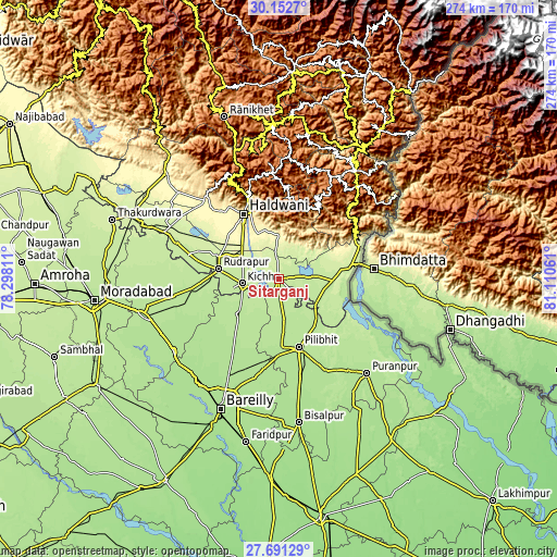 Topographic map of Sitārganj