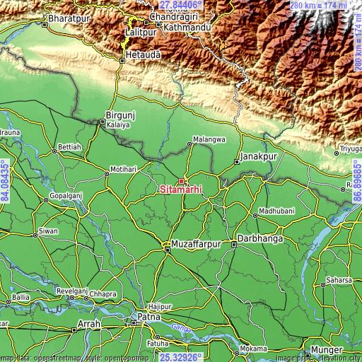 Topographic map of Sītāmarhi