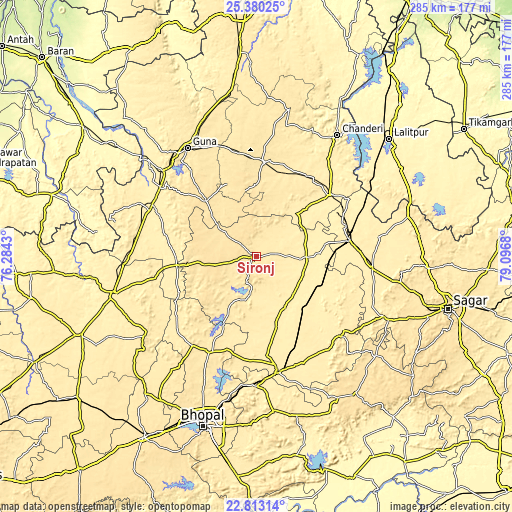 Topographic map of Sironj