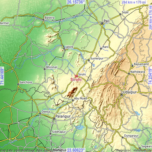 Topographic map of Sirohi