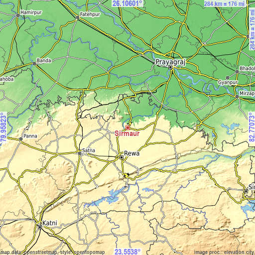 Topographic map of Sirmaur