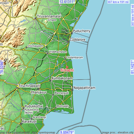 Topographic map of Sīrkāzhi