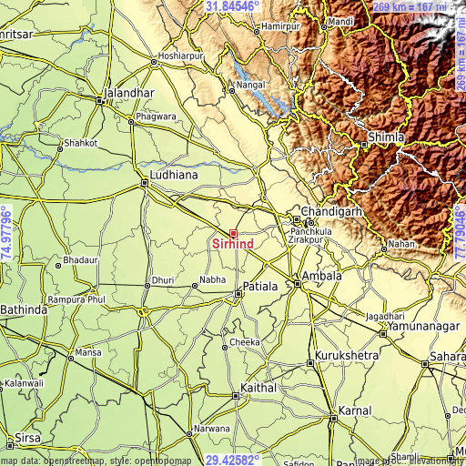 Topographic map of Sirhind