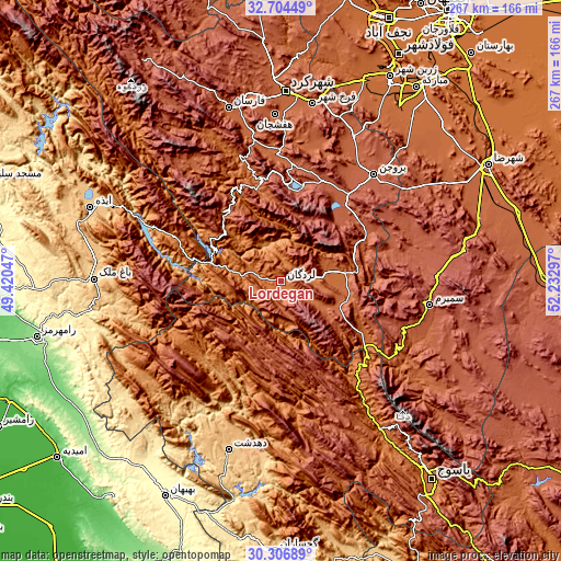 Topographic map of Lordegān