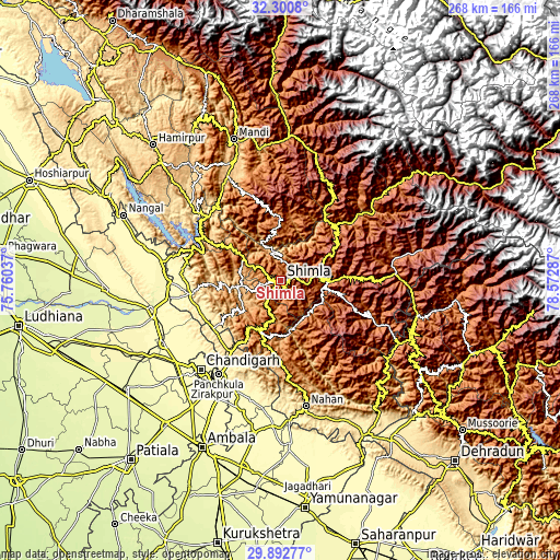 Topographic map of Shimla