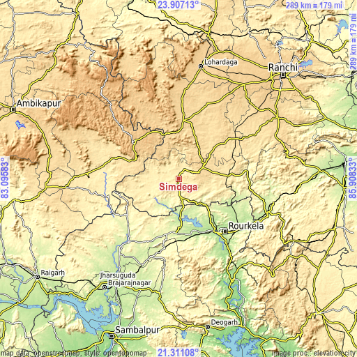Topographic map of Simdega