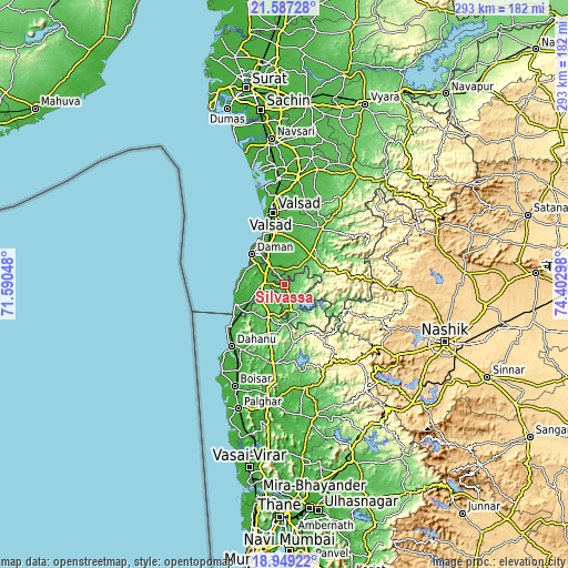 Topographic map of Silvassa