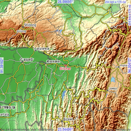 Topographic map of Silchar