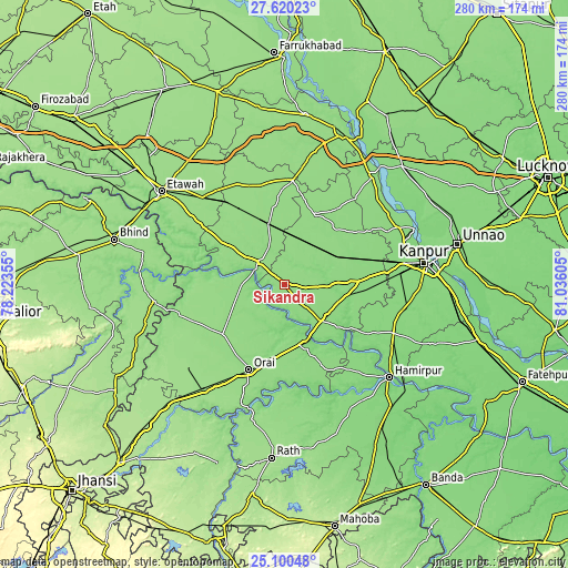 Topographic map of Sikandra