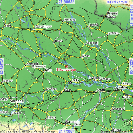 Topographic map of Sikandarpur