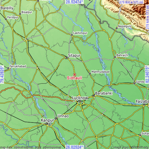 Topographic map of Sidhaulī