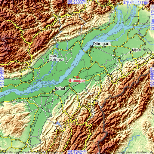 Topographic map of Sibsāgar