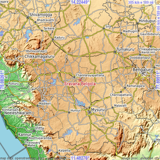 Topographic map of Srāvana Belgola