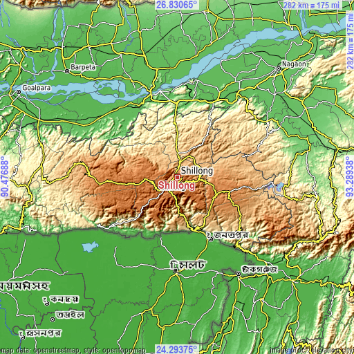 Topographic map of Shillong