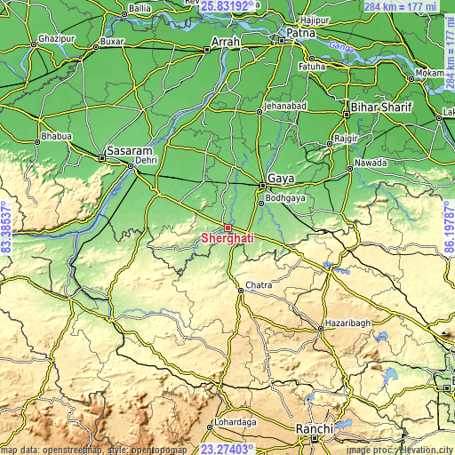 Topographic map of Sherghāti