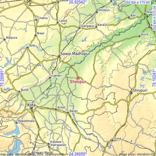 Topographic map of Sheopur