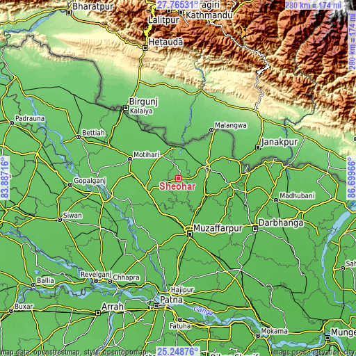 Topographic map of Sheohar