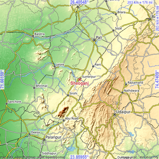 Topographic map of Sheoganj