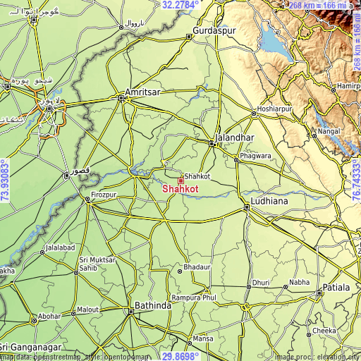 Topographic map of Shāhkot