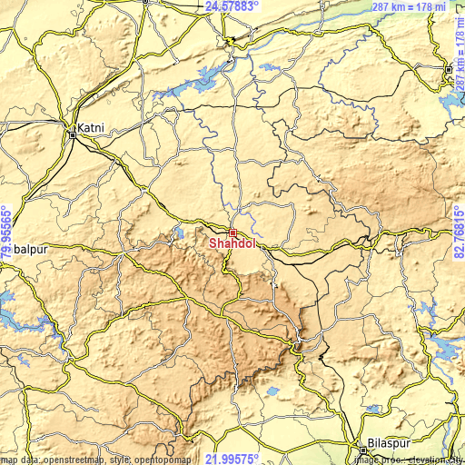 Topographic map of Shahdol