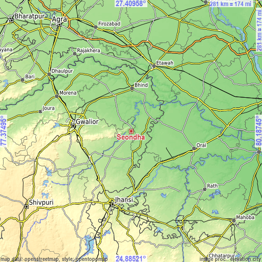 Topographic map of Seondha