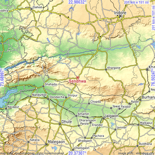 Topographic map of Sendhwa