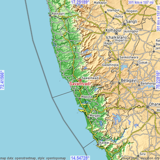 Topographic map of Sāvantvādi