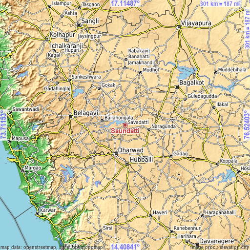 Topographic map of Saundatti