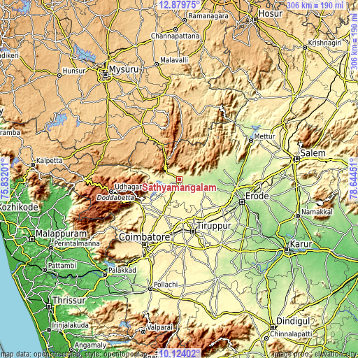 Topographic map of Sathyamangalam