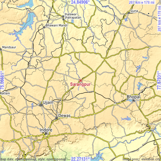 Topographic map of Sārangpur