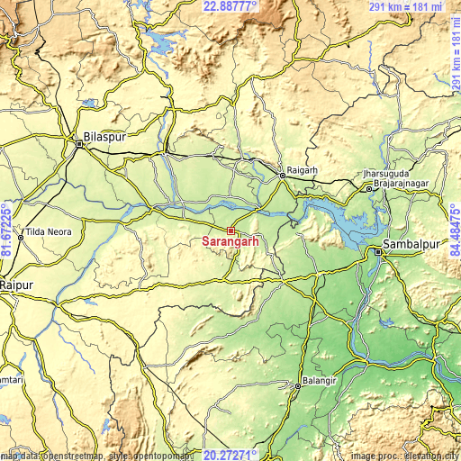 Topographic map of Sārangarh