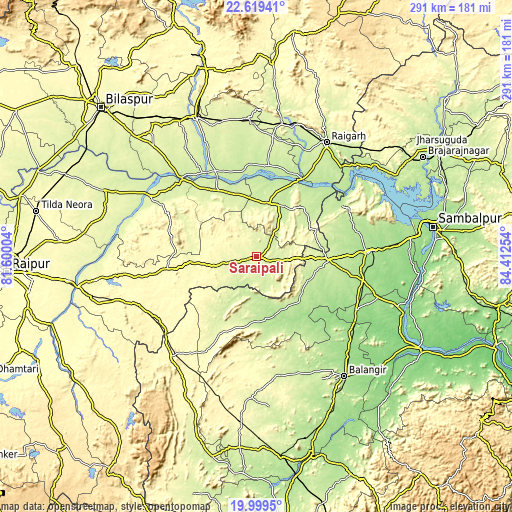 Topographic map of Saraipali