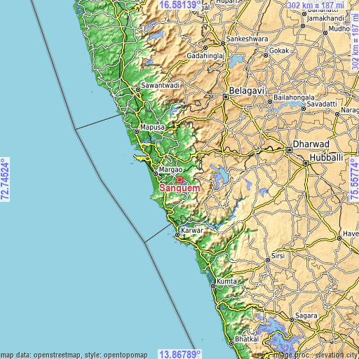 Topographic map of Sanguem