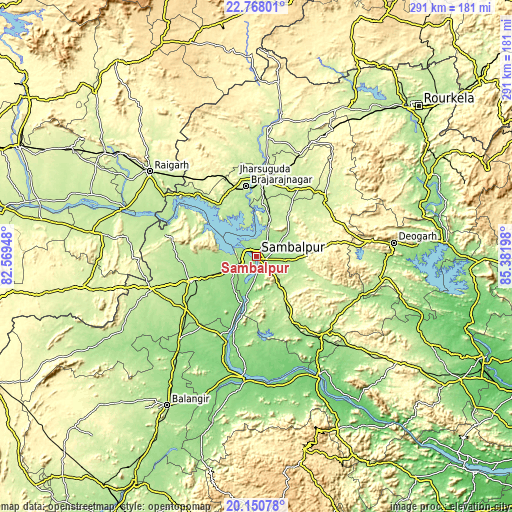 Topographic map of Sambalpur