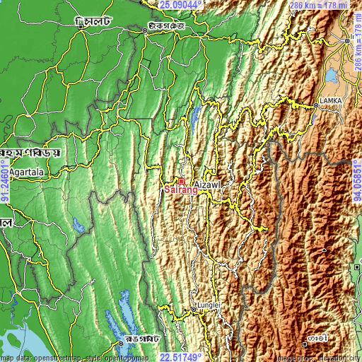 Topographic map of Sairang