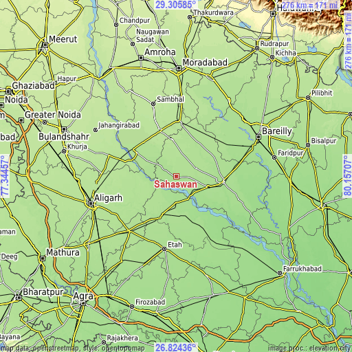 Topographic map of Sahaswān