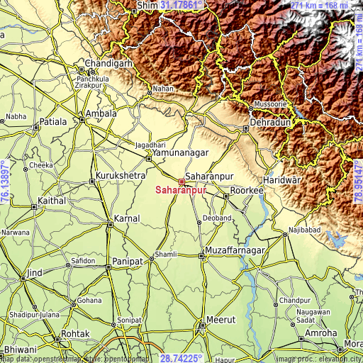 Topographic map of Sahāranpur