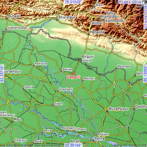 Topographic map of Sagauli