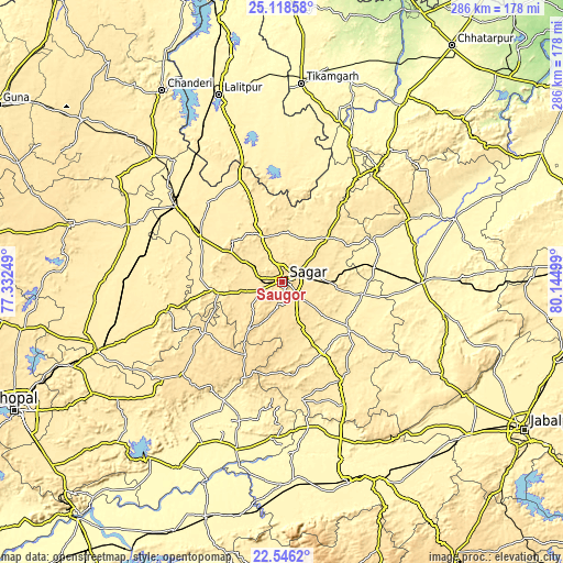 Topographic map of Saugor