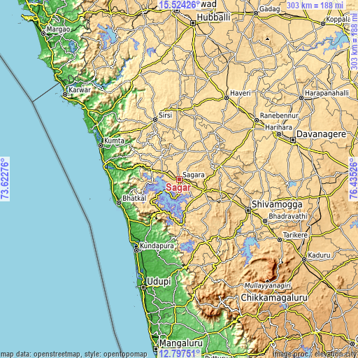 Topographic map of Sāgar