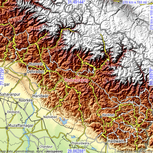 Topographic map of Rudraprayāg