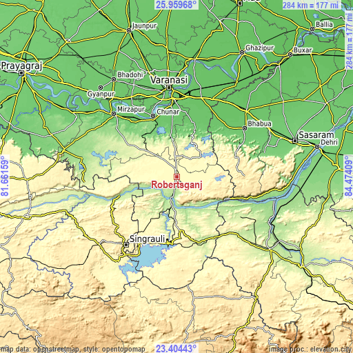 Topographic map of Robertsganj