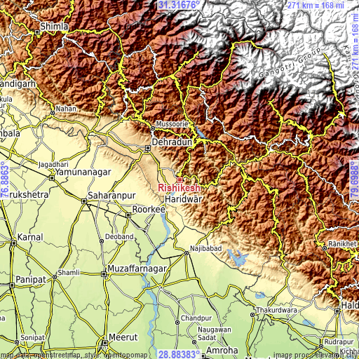 Topographic map of Rishīkesh
