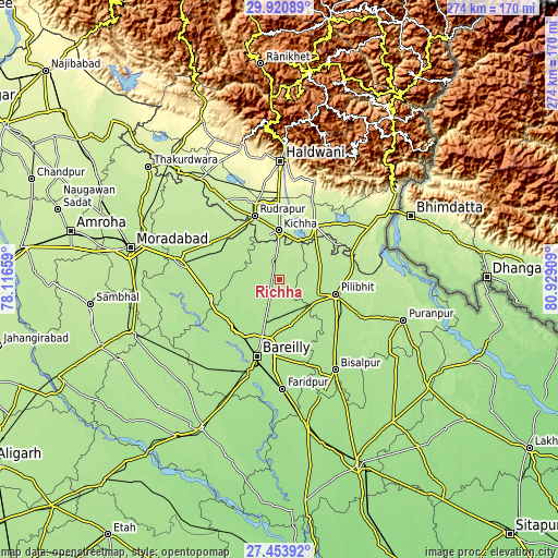 Topographic map of Richha