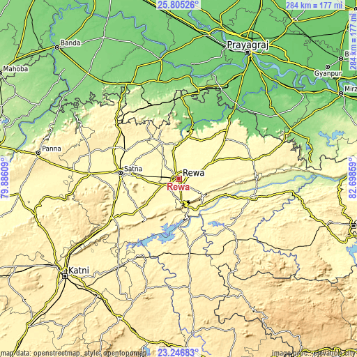 Topographic map of Rewa