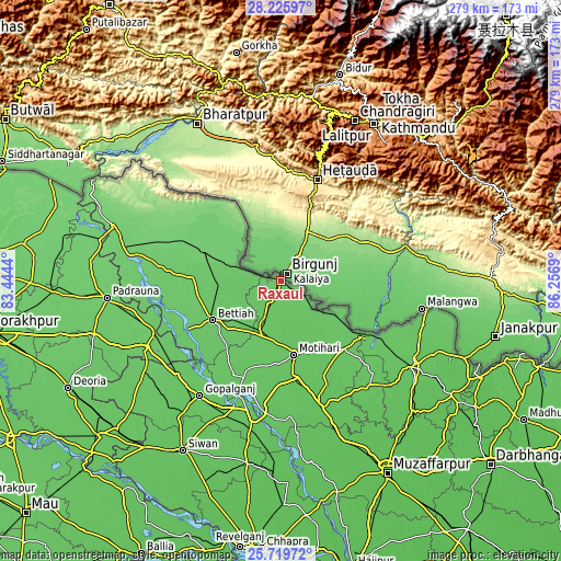 Topographic map of Raxaul