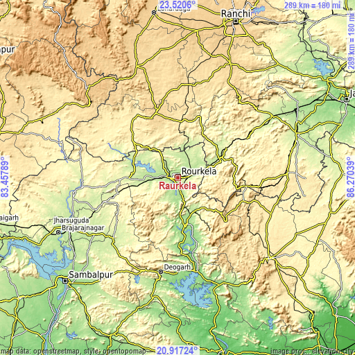 Topographic map of Raurkela