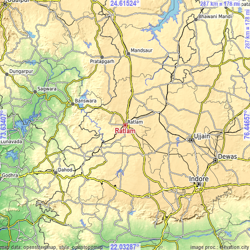 Topographic map of Ratlām